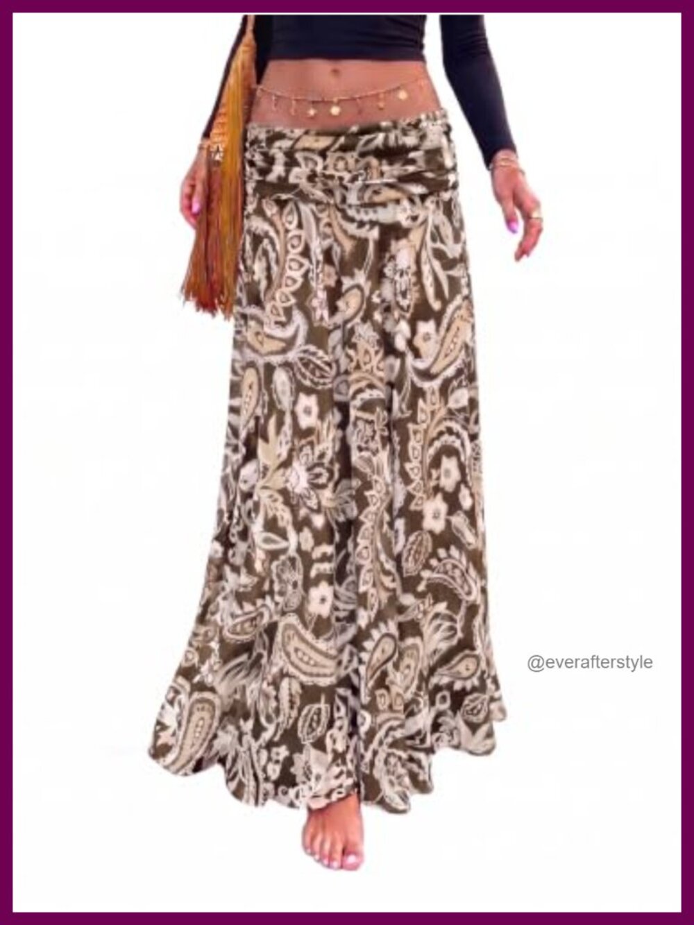 Mesh Floral Paisley Maxi Skirt High Waist Boho Summer Vacation